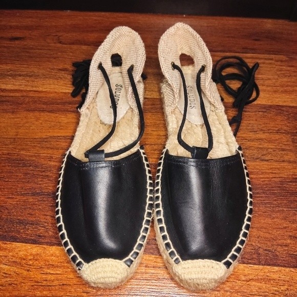 Madewell Soludos Platform Gladiator Sandals Espadrilles in Black Leather Size 6 - Picture 2 of 11